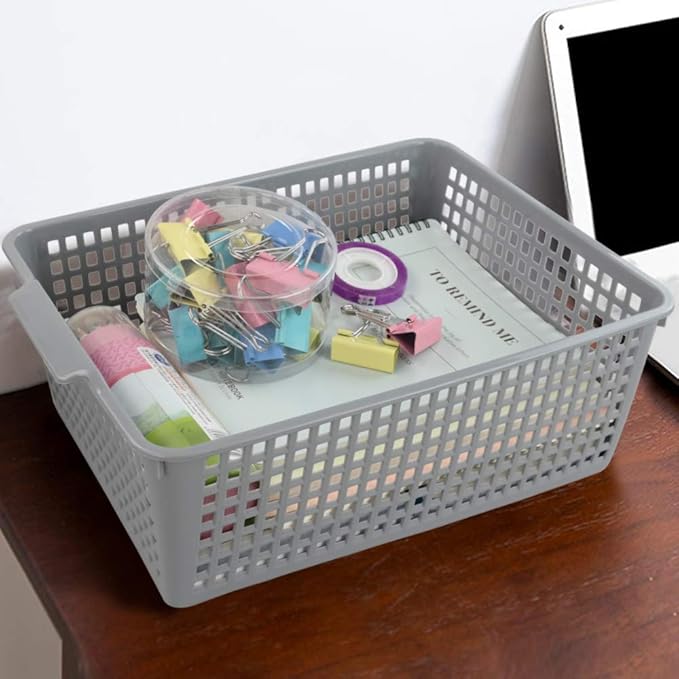 3-pack Large Plastic Storage Basket Bins, Grey Baskets for Organizing
