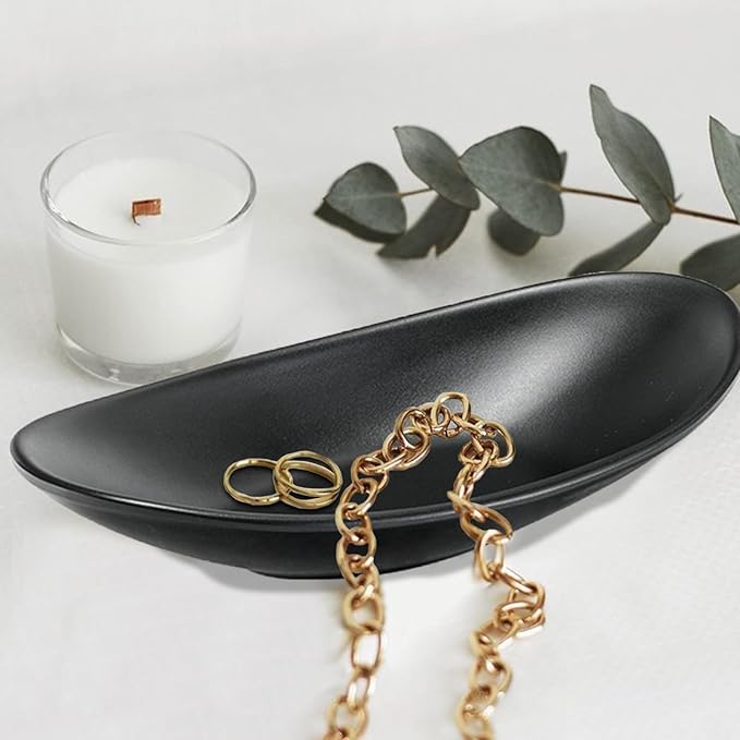 Black ring jewellery tray organiser tray, dresser decor key flat jewellery bowl decorative oval dish