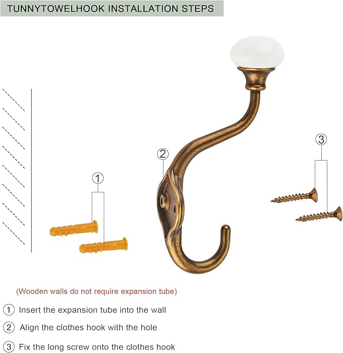 TUNNY Coat Hooks - 5 Pack Antique Brass Towel Hooks Robe Hooks Decorative Wall Hooks for Bathroom Bedroom Kitchen Towel Robe Clothes Cabinet Closet Bathroom Hardware