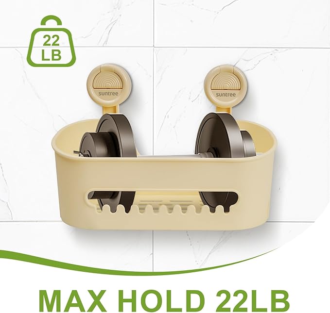 suntree Suction Cup Shower Caddy - Strong Hold, Holds 22lb, No Drill Needed, Waterproof Bathroom Shelf Organizer for Shampoo Bottles, Cream White