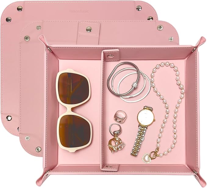 UnionBasic Medium Valet Tray, Jewelry Tray for Rings Watches Earrings, Entryway Catchall Caddy for Coins Keys Change, Nightstand Bedside Valet Holder, Trays for Electronic Gadgets, Candy Pink Plus