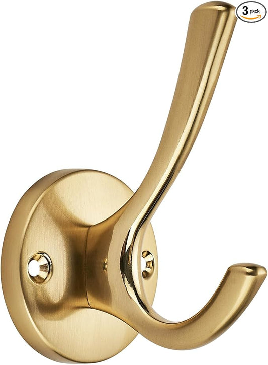 TUNNY 3 Pack Round Coat Towel Hooks - Champagne Bronze Coat Hooks for Hanging Coats Towel Hooks for Bathroom Wall Mounted Zinc Alloy Bath Towel Hooks Robe Clothes Hook Holder Heavy Duty Wall Hooks