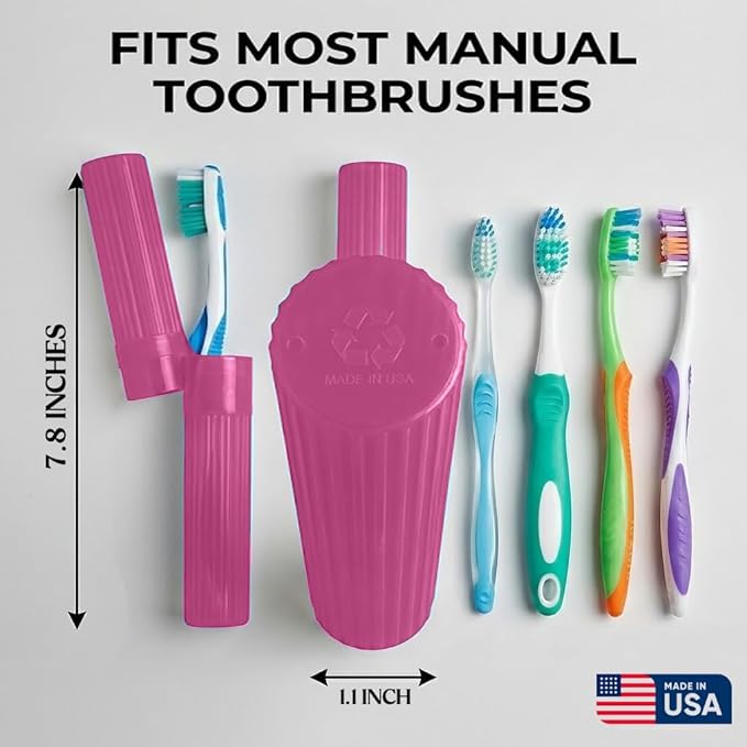 Toothbrush Holder - Pink, Made in USA, with Ventilation Holes, for Toothbrush Covers, Toothbrush Holder, Toothbrush Soft, Durable Design, Hygienic Bathroom Accessory