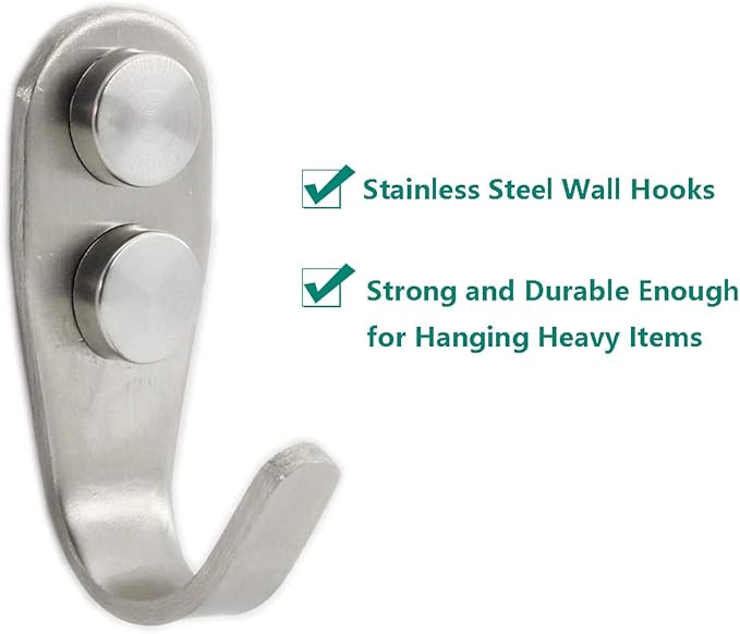Stainless Steel Coat Hooks, Heavy Duty Metal Wall Mounted Hanger Hooks for Hanging Towels, Keys, Hats - Indoor and Outdoor Use - 8 Pack with Screws