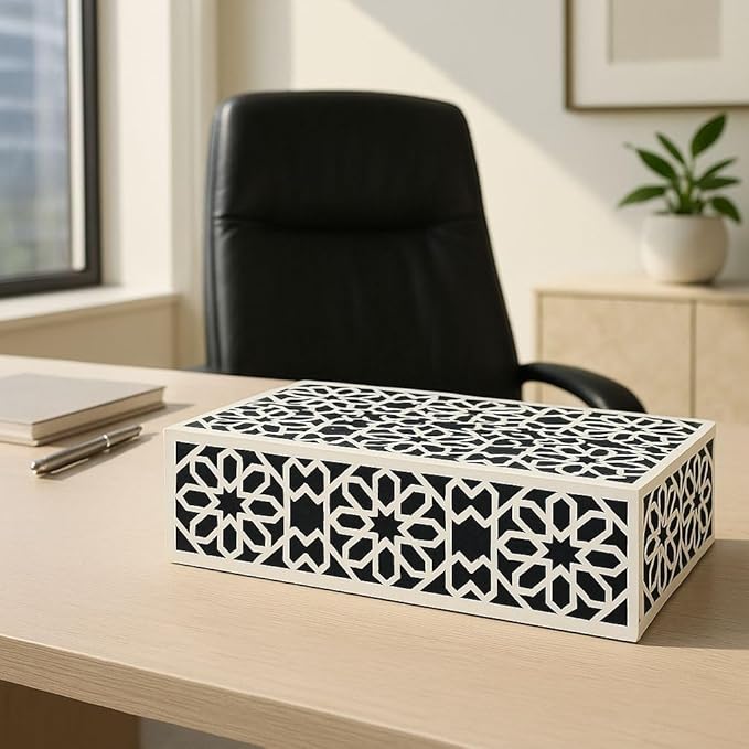 Decorative Storage Box, Handmade Chevron Pattern, Boho Style, Multipurpose Gift Box (white flower, 12X4X2.5 Inch)