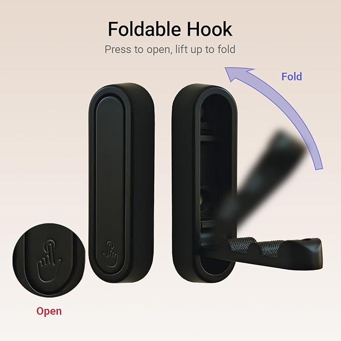 Foldable Wall Hooks Heavy Duty - Zinc Alloy Hidden Handle with Anchors/Screws, Space-Saving for Bathroom, Kitchen, Closet, 33lb Capacity, Wall Mounted (Gray, Count, 4)
