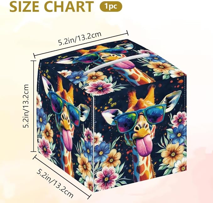 Giraffe Tissue Box Holder, Square Tissue Box Cover Foldable Tissue Storage Box Waterproof Paper Towel Case Container Organizer Tissue Box Holder for Bedroom Office Bathroom Car Nightstand