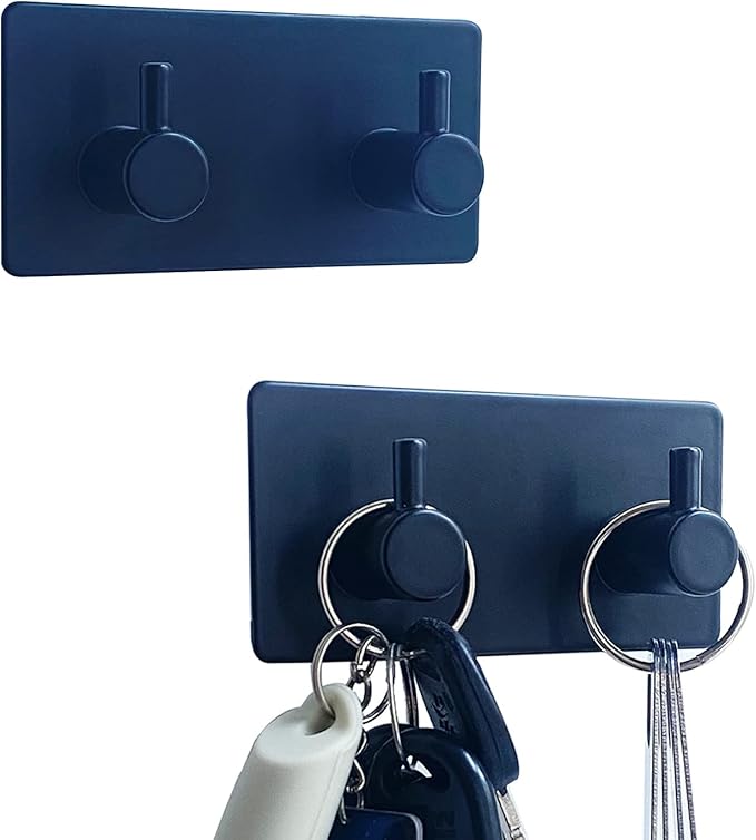 Wall Mounted Key Holder,2 Key Hooks for Wall Decorative,Adhesive Key Organizer Key Hanger for Entryway, Kitchen, Bedroom,Bathroom - 2 Pack,Black