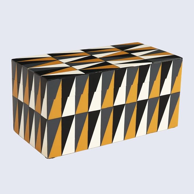 Handicrafts Home Large Decorative Storage Box with Lid – Black and White Keepsake Storage Box, Decorative Jewelry & Memory Box for Coffee Table, Shelf & Bedroom Decor – Puzzle Guild 10 x 5 x 5
