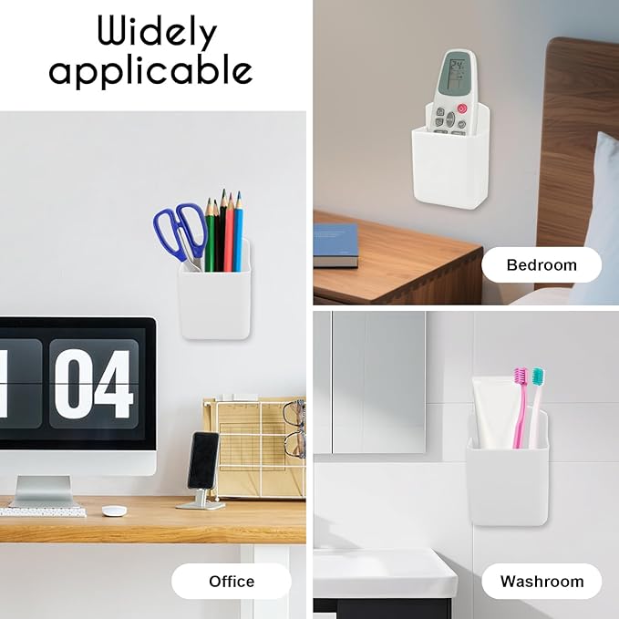 2 Pack White Remote Control Holder, Self adhesive Wall Mount Storage Box for TV and Air Conditioner Remote Controls, Pen Holder Organizers and Accessories for Home Office School