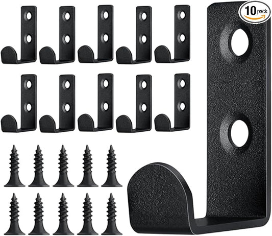 10 PCS Stainless Steel L Shaped Coat Hooks Wall Mounted Single Metal Robe Hook for Hanging Towel, Utility Hooks for Bags, Hat, Cap, Scarf, Cup. Matte Black.