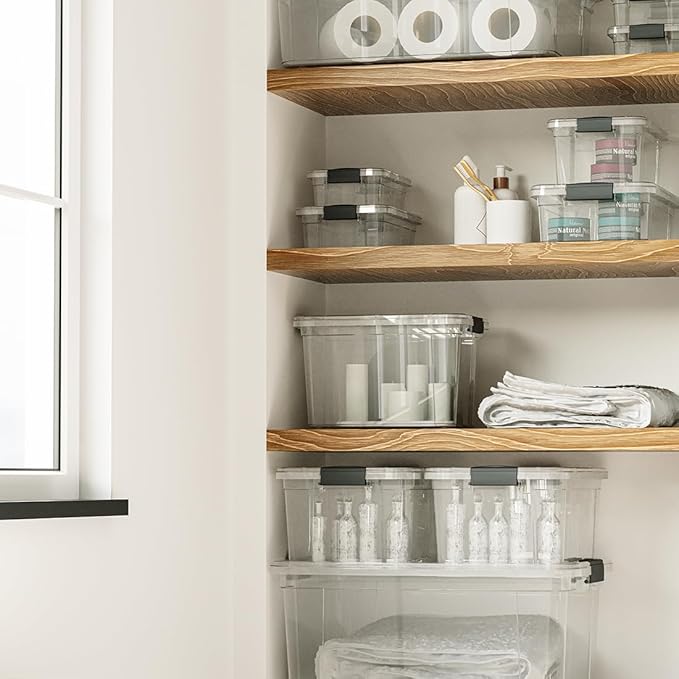 Superio Clear Storage Boxes with Lids, 49 Quart Plastic Container Bins for Organizing, Stackable Crates, BPA Free, Non Toxic, Odor Free, Organizers for Home, Office and Dorm, 6 Pack