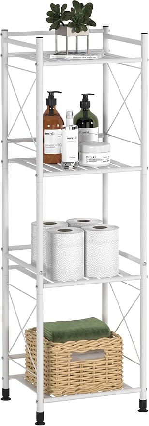 TZAMLI 4 Tier Shelving Unit, Freestanding Bathroom Storage Shelves, Metal Heavy Duty Storage Rack Shelf for Small Space Kitchen Balcony Office, White
