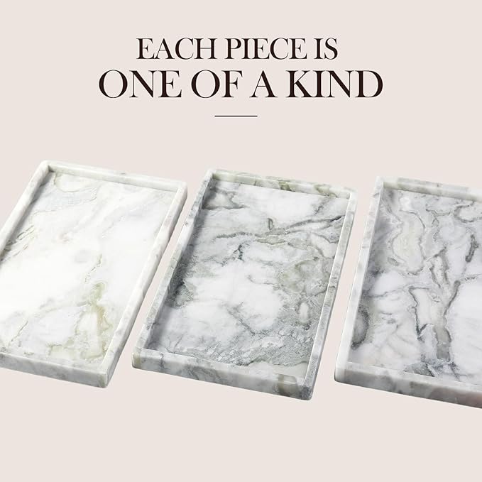 Koville Natural Marble Tray, 12x8â Coffee Table Vanity/Decorative Tray for Jewerly, Watch, Perfume Candle Storage for Bedroom/Bathroom/Kitchen Countertop