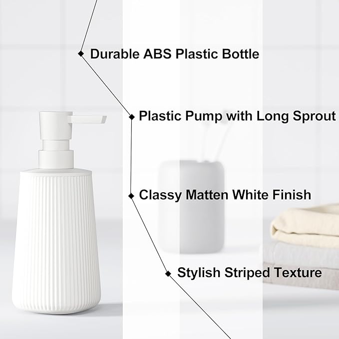 White Soap Dispenser Bathroom, Small Hand Soap Dish Soap Dispenser for Kitchen, Refillable Modern Liquid Soap Lotion Dispenser with Pump, Matte White