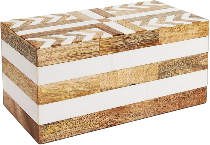 Handicrafts Home White Large Decorative Storage Box with Lid Wooden Memory Box Keepsake Storage Box Photo Storage Box for Home Organization â Resin Inlay Patisserie Adorn Collection- 10x5x5