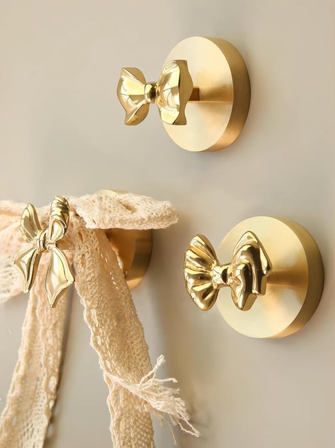 Brass Bird Coat Rack Robe Wall Hooks Hat Dragonfly Hanger for Bedroom Kitchen Various Shapes Animal Deer Decor Home Accessories (1, Bowknot D)