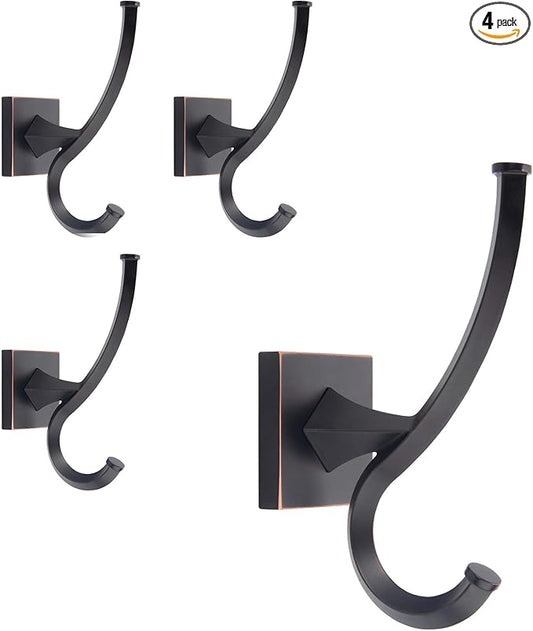 TUNNY 4 Pack Vintage Wall Hooks-Oil-Rubbed Bronze Coat Hooks Towel Hook for Hanging Heavy Duty Bathroom Hook Hat Hook Double Wall Mounted Coat Hanger