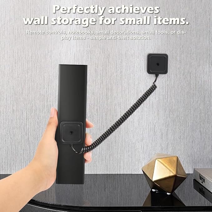 WALLFID 2-Pack Magnetic Remote Control Holders with Spring Ropes - Safely Secure TV Remotes & Small Items, Wall-Mount with Adhesive, Anti-Loss, Rapid Adsorption, Extendable Spring.(Black, 2 Pack)