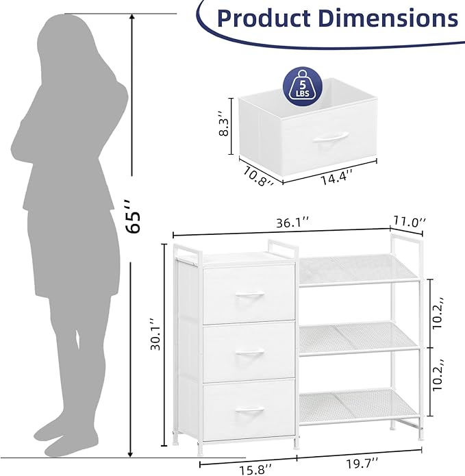 Somdot Shoe Rack, 3 Tier Shoe Organizer with 3 Drawers, Metal Shoe Storage Shelf for 6-9 Pairs of Shoes, Narrow Shoe Rack for entryway, White Leather