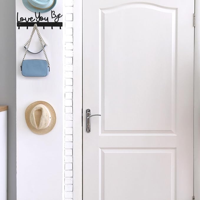 Key Holder Wall Mount Love You Bye Key Holder Hook Rack Organizer Hanger with 6 Hooks for Wall Express Love Art Sign Decor for Entryway Front Door(Hook Style,10 x 4)