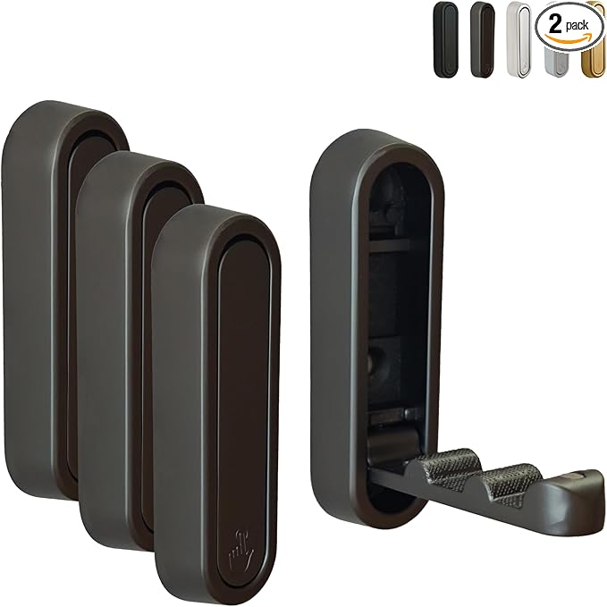 Foldable Wall Hooks Heavy Duty - Zinc Alloy Hidden Handle with Anchors/Screws, Space-Saving for Bathroom, Kitchen, Closet, 33lb Capacity, Wall Mounted (Gray, Count, 4)
