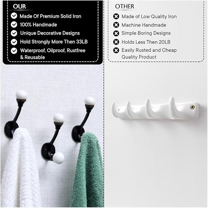 Indian Shelf Pack of 12 Double Prong White Decorative Coat Hooks Unique Coat Rack Wall Mount Ceramic Wall Hooks for Hanging Towel Holder Backpack Purse Hanger- Style 2