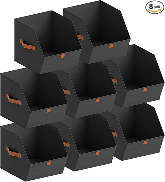 Fabric Closet Storage Cubes - 8 Pack Square Storage Bins with Dual Handles for Clothes, Towels, Toys, Cube Storage Organizers for Bedroom, Nursery, Shelves, Closet, Small Spaces, Black
