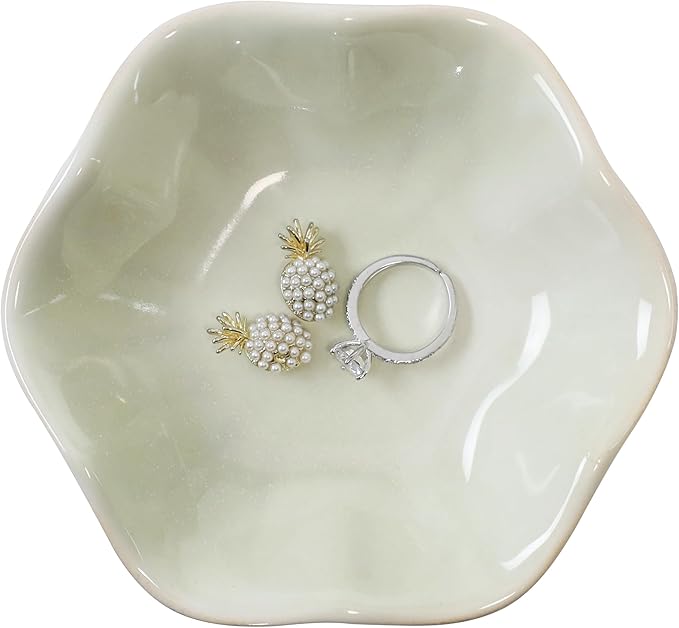 Green Lotus Leaf Shape Ring Jewelry Dish Holder,Small Trinket Jewelry Tray,Decorative Jewelry Plate Bowl,Key Bowl,Birthday Engegament Gifts for Women Friends,Ceramic