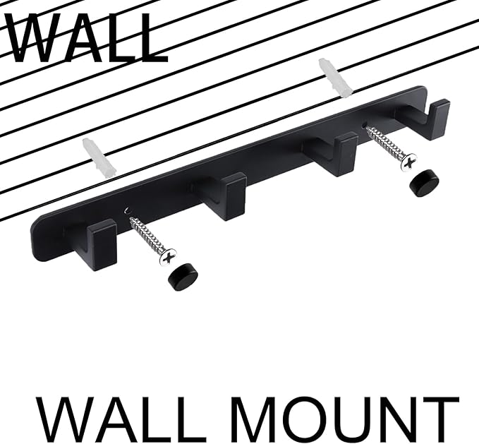 Coat Rack, Heavy Duty Stainless Steel 4 Tri Coat Hook Hanger, Wall Mounted Wall Hooks, Rustic Clothes Hook/Key Hook Rail for Bathroom Kitchen Entryway(2 Pack, 4 Hook Black)