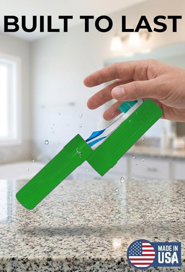 Toothbrush Holder (Green) - Made in USA, with Ventilation Holes, for Toothbrush Covers, Toothbrush Holder, Toothbrush Soft, Durable Design, Hygienic Bathroom Accessory
