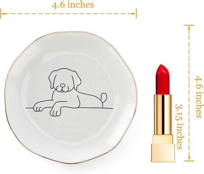 HOME SMILE Lying Dog Ring Dish Jewelry Tray,Christmas Gifts for Dog Lovers,Gifts for Dog Mom,Ceramic White,4"