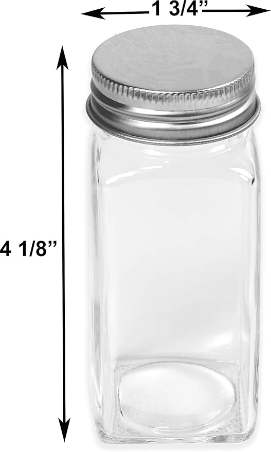 Simple Houseware Spice Jars 4 Ounce Square Glass Bottles with Shaker Lids, Funnel and Labels for Seasoning & Storage, 24 Pack