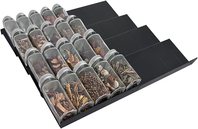Spice Drawer Organizer, 8 Pack Drawer Seasoning Organizer, Expandable From 9'' to 18'' Kitchen Spice Rack Organizers and Storage for Drawer (Jars not included),Black
