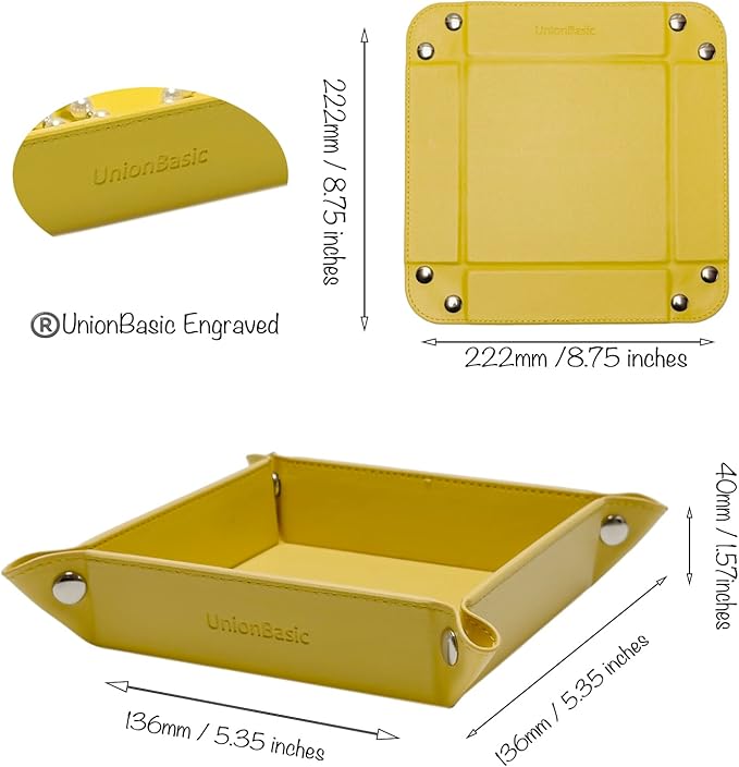 UnionBasic Small Valet Tray, Jewelry Tray for Rings Watches Earrings, Entryway Catchall Caddy for Coins Keys Change, Nightstand Bedside Valet Holder, Trays for Electronic Gadgets, Lemonade
