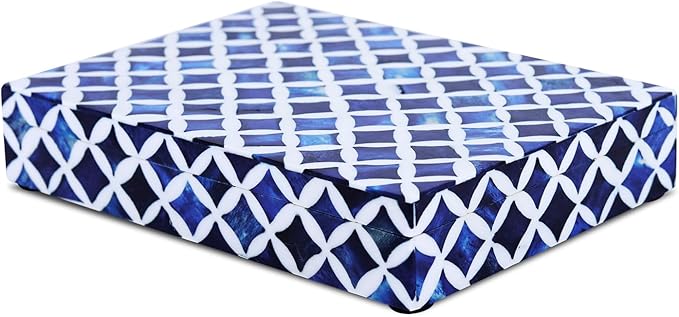Handicrafts Home Decorative Storage Box with Lid- 6x8x1.5” Small Keepsake, Trinket Box, Memory Box- Decorative Boxes for Home Decor, Centre Table, Giftable Storage Accent- Blue White Star