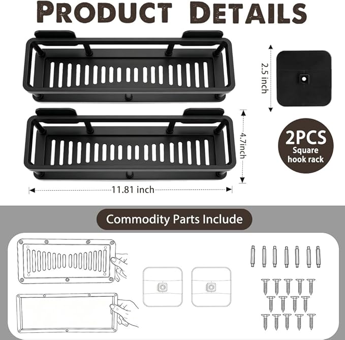 ACEXINYAN Shower Caddy Adhesive, Self-Adhesive Bathroom Shelves Basket, 2 Pack Large Capacity Shower Shelve for Inside Shower, No Drilling Bathroom Organizers and Storage for Home Decor (2, Black)