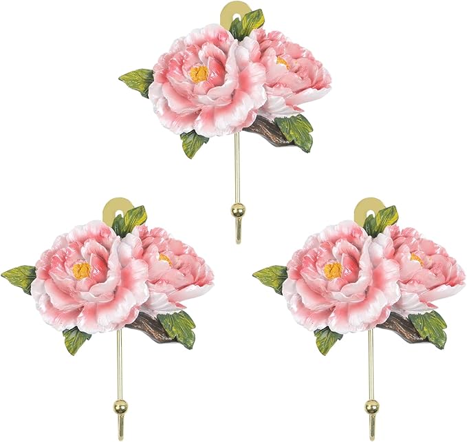 Oedema 3 Pcs Flower Shaped Decorative Wall Hooks Resin Vintage Decor Hanger Wall Mounted Hooks for Towel Hat Clothes