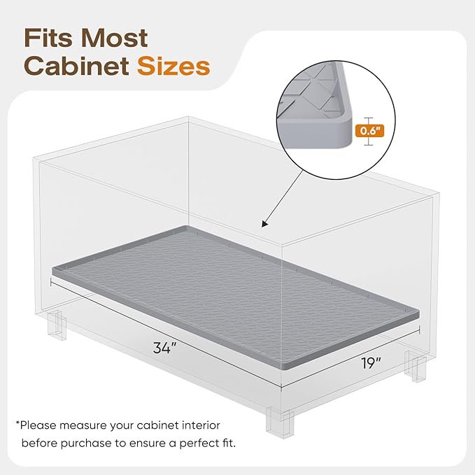 TRZZ Silicone Waterproof Under Sink Mat 34" x 19", Drip Tray and Cabinet Liner for Kitchen and Bathroom, Prevents Water Damage and Organizes Cabinets (Grey)