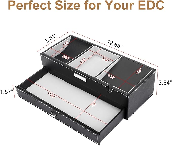 Baoyun Mens Valet Tray, Nightstand Organizers for Men, Leather Jewelry Storage Box Bedside Table Organizer EDC Catch All for Jewelry Key Wallet and Phone