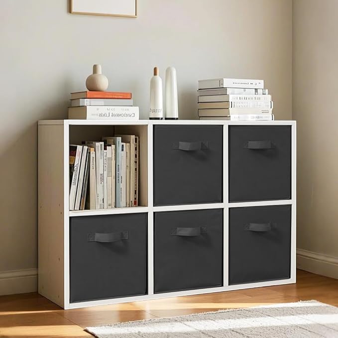 11 Inch Fabric Storage Cubes, Sturdy Foldable Storage Bins, Heavy Duty Cube Organizer for Clothes, Blankets, Shelves, Closets, Bedroom, Living Room, Black, 3 Pack