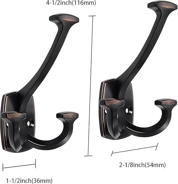 5 Pack Oil Rubbed Bronze Hooks Large Wall Mounted Solid Heavy-Duty Decorative Double-Sided Coat Hooks for Coats,Hats,Backpacks,Bags Closet,Entryway,Laundry Room,Office