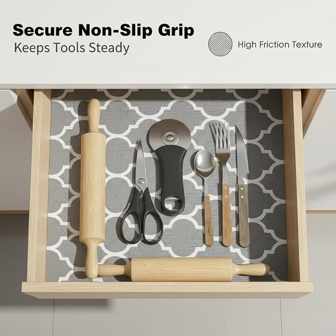 Coavas Extra Grip Thickened Shelf and Drawer Liner - Non-Adhesive Non-Slip Waterproof Mats for Kitchen Cabinets, Drawers, Shelves, Dresser & Cupboard, Easy Cut DIY (Gray, 17.5IN x 10FT)