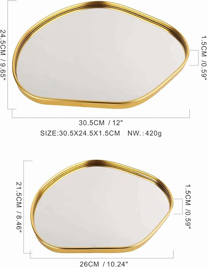 Perfum Trays,Gold Mirror Tray,Vanity Decorative Tray,Non Slip Potato-Shaped Perfume Organizer for Jewelry,Bathroom,Coffee Table (Potato-Shapedï¼M+l)