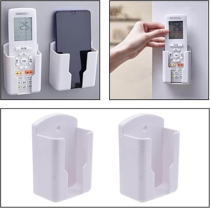 RUIAN 2Pcs Fashion Remote Control Holders Self Adhesive Wall Mount Air Conditioner Media Storage Racks Organizers, White