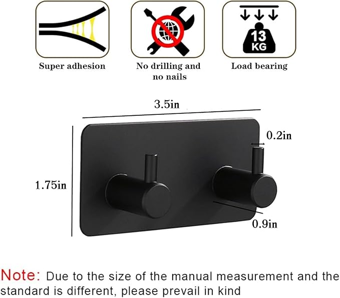 Wall Mounted Key Holder,2 Key Hooks for Wall Decorative,Adhesive Key Organizer Key Hanger for Entryway, Kitchen, Bedroom,Bathroom - 2 Pack,Black