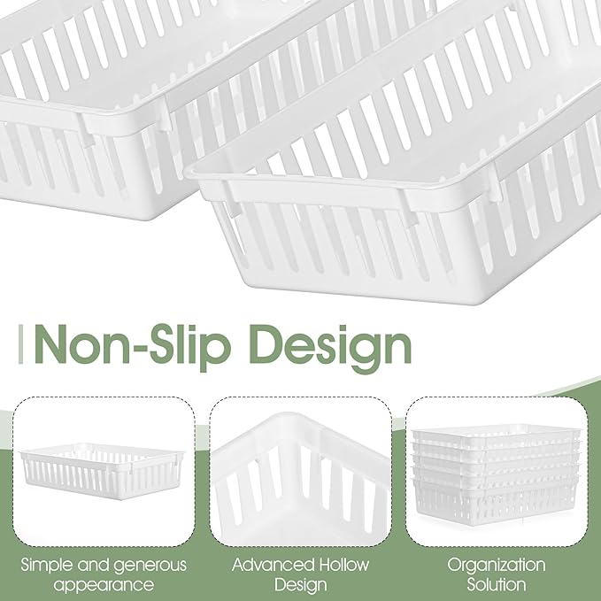 12 Pcs Plastic Organizer Baskets, 10.24 x 6.5 x 2.36 Inch Storage Bins Trays for Desk, Home Office, Shelves and Crafts Organization, White