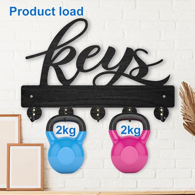 MAYJOYDIY Wood Keys Holder for Wall 11.8×7.8inch Decorative Key Rack Keychain Hanger Key Hooks Organizer 5 Alloy Hooks for Home Decor Gift Entryway Coat Rack Hallway Office