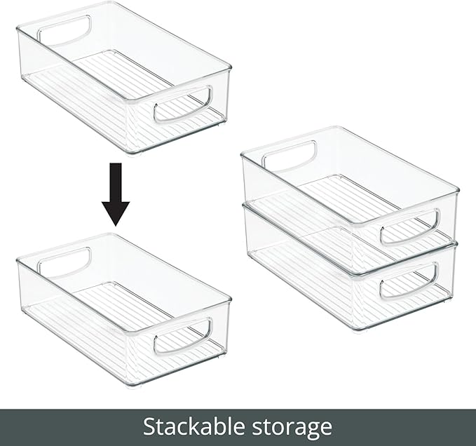 mDesign Plastic Bathroom Storage Container Bins w/ Handles - Closet, Cabinet, Vanity, Cupboard Shelf Organization, Hair Tools Accessory Organizer - Ligne Collection; Clear, 10x6x3 (Pack of 8)