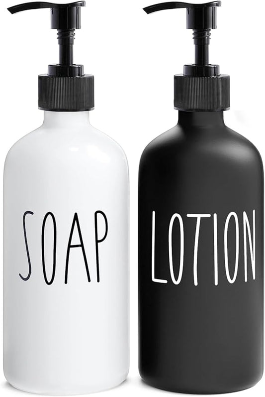 MOMEEMO Soap Dispenser Bathroom Set, Contains Hand and Lotion Dispenser, Suitable for Black and White Bathroom Decor. (Black & White)